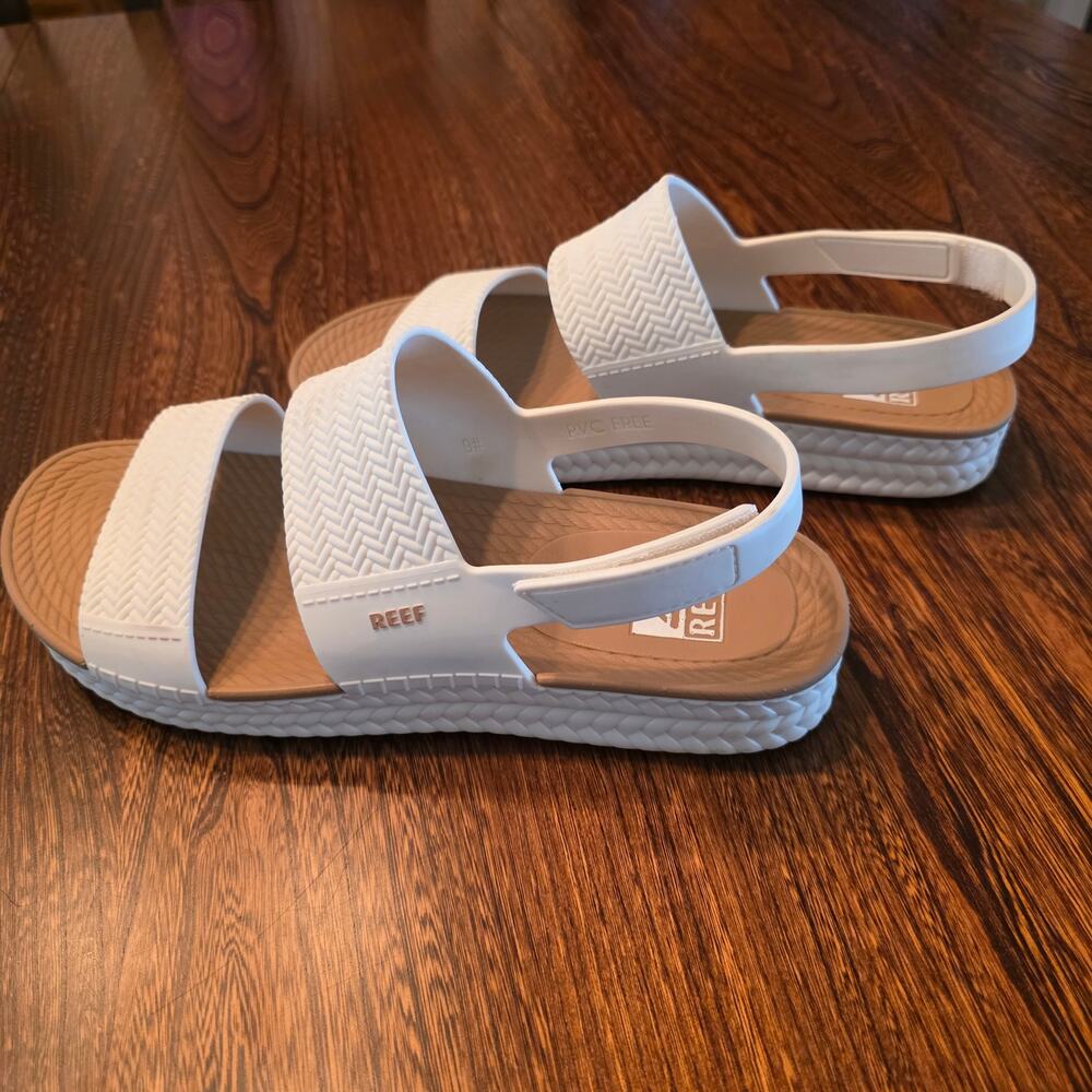 REEF Women's Water Vista Sandals White/Tan Slingback Espadrille like braids SZ 9 - Picture 2 of 5